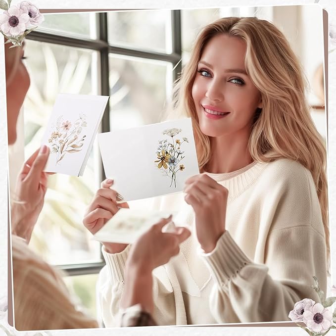 Thboxes Blank Cards and Envelopes, 40 Pack Blank Note Cards 4x6 in Elegant Floral Greeting Card with Sealing Stickers, Note Card and Envelopes Stationary Set for All Occasions (10 Floral Designs)
