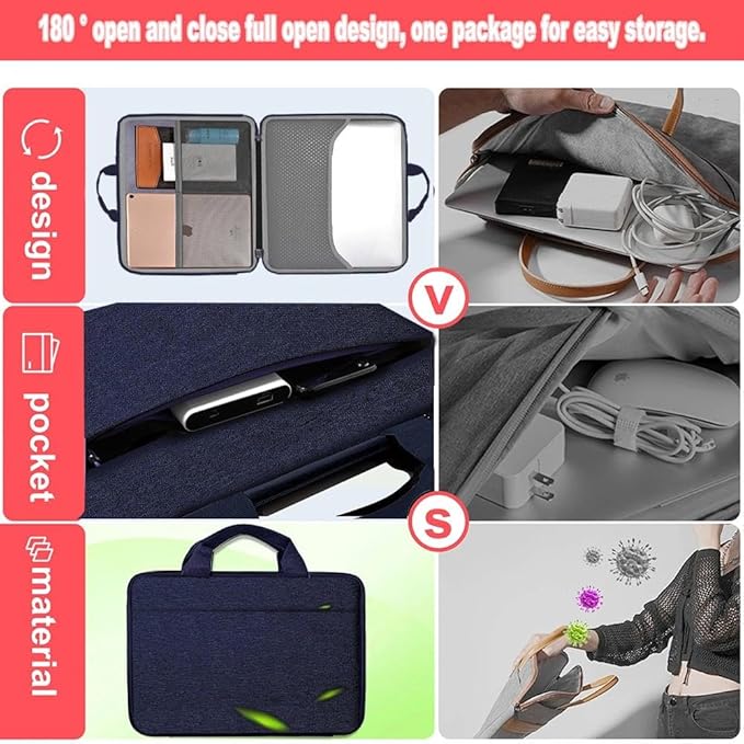 Hseok Laptop Case 13.3-14 inch Briefcase Handbag, Water-Resistant and Shockproof Computer Sleeve Compatible with MacBook Pro 14", Mac Air/Pro 13.3" and 13"-14" Notebooks Chromebooks,Blue