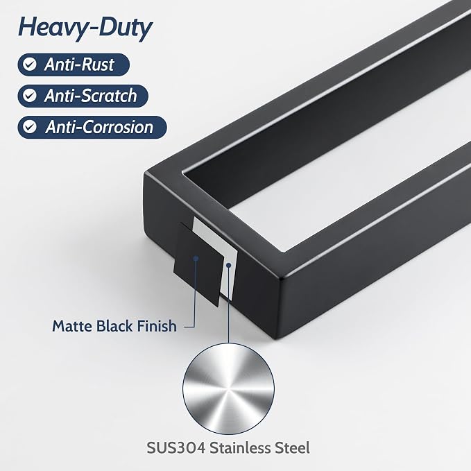 Sayayo Matte Black Towel Bar for Bathroom, 24 Inch Hand Towel Holder Wall Mount Square Towel Ring SUS304 Stainless Steel Towel Rack