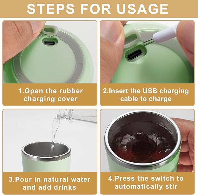 HGHOHG Self Stirring Coffee Mug, 2025 New Automatic Magnetic Stirring Cup, 12Oz, Rechargeable Electric Mixing Cup for Coffee, Milk, Tea,Portable For Travel, Office,School, Gym And Gift (Green)