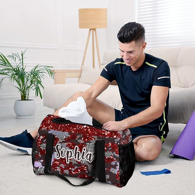 Shoe Bag Red Brown Camo Glitter Print Travel Bags Lightweight Duffel Bag Gym Dance Sport Perform Training for Teens Women Men Gym Bags