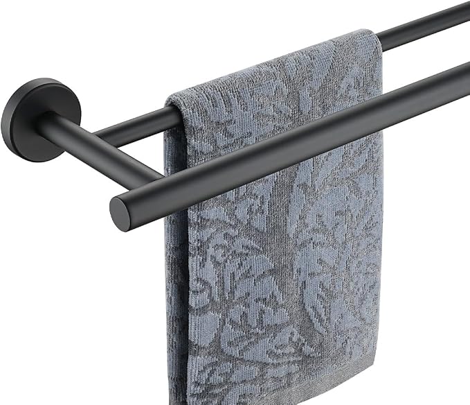 JQK Double Bath Towel Bar, Matte Black 30 Inch 304 Stainless Steel Thicken 0.8mm Towel Rack for Bathroom, Towel Holder Wall Mount, Useable Length 27 Inch, TB100L27-PB