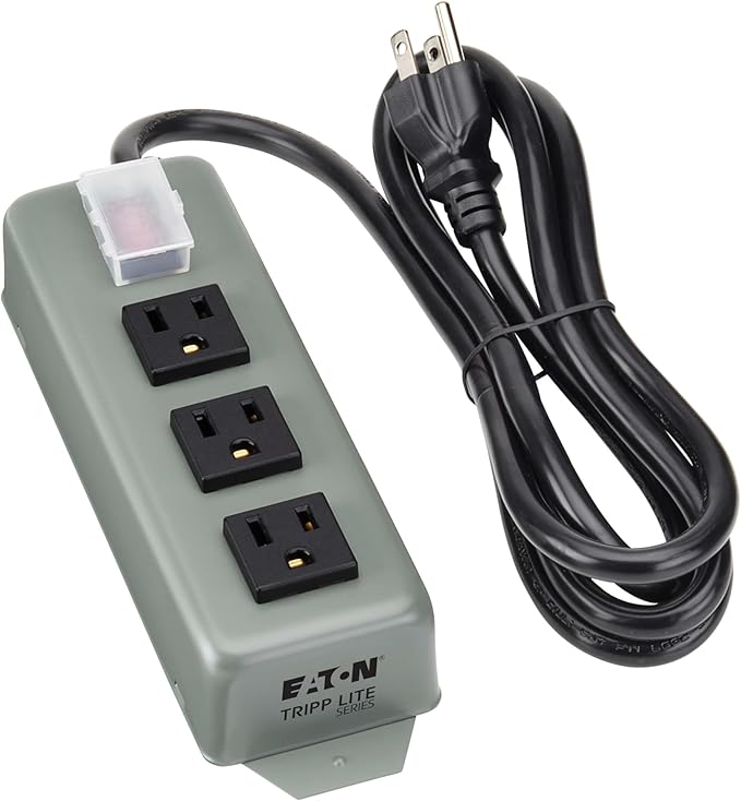 Eaton Tripp Lite Series 3-Outlet Heavy Duty Power Strip, Metal, Mountable (Wall Mount & Under Desk), 6ft Extension Cord, On/Off Switch Cover, Industrial Garage Shop Work Bench Applications (3SP)