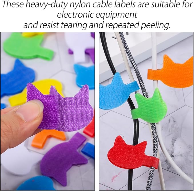 32 PCS Cat-Shaped Cable Labels - Reusable Write-On Cord Organizers for Wires, Chargers, Electronics | 8 Color Kitty Wire Labels for Home & Office