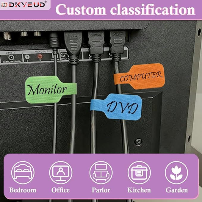 48PCS Colorful Large Cable Labels for Cords, Waterproof Cord Labels for Electronics Wires and Identification, Self Adhesive Tear Resistant Cord Tags, for Laser Printer and Handwriting, Reusable