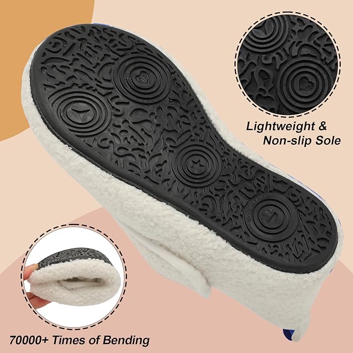 BARERUN Slippers for Women Men Wide House Diabetic Shoes for Women Men Warm Arthritis Edema Swollen Neuropathy Socks Slip on Adjustable Fuzzy Comfy Soft Womens Mens Bedroom Sliipers