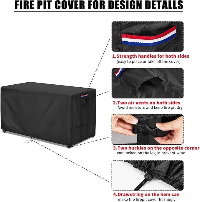 Youlvy Fire Pit Cover Rectangular 43 Inch - Waterproof Outdoor Fire Table Cover Rectangle Heavy Duty, 600D Patio Propane Gas Firepit Cover Rectangular Tear Weather Resistant - 43 x 24 x 25 Inch
