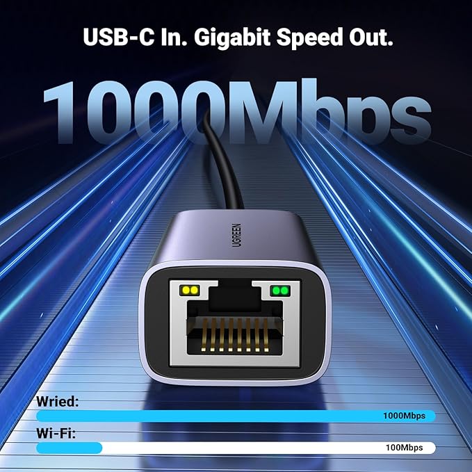 UGREEN USB C to Ethernet Adapter, Plug and Play 1Gbps Ethernet Adapter, Aluminum Case, (Thunderbolt 4/3 Compatible) to RJ45 Network Dongle, Compatible for MacBook Pro/Air, iPhone 17 Pro/Max, iPad, XPS