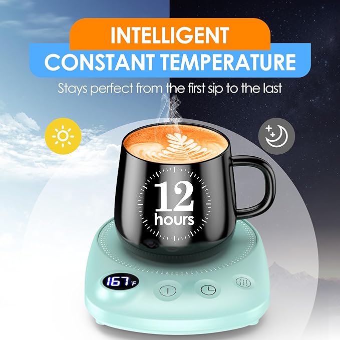 KitchekShop Coffee Mug Warmer - Fastest Heating & Highest Temperature, Coffee Cup Warmer for Desk Auto Shut Off, 4 Temp Settings & 1-12H Timer, Smart Electric Beverage Warmer for Coffee, Tea (Green)