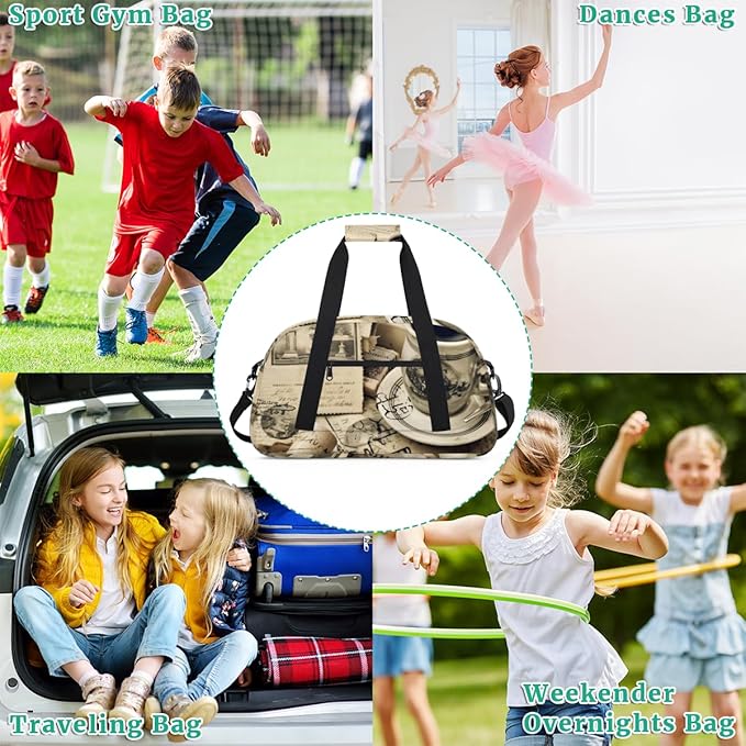 Vintage Coffee Kids-Duffel-Bags Gymnastics Dance Bag Carry-On Overnight Travel Gym Lightweight Dance Sports Bags For Girls Boys Kids，