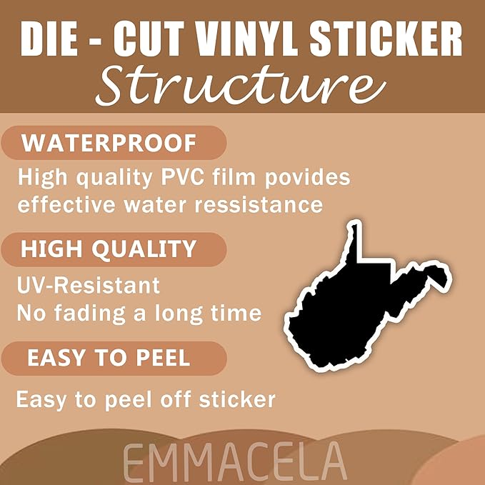 (3PCS) West Virginia State Map Stickers, US State Stickers - Waterproof Vinyl Decals for Tumblers, Water Bottles, Laptops, Books, Scrapbooks, Great for West Virginia Lovers 3 x 2.7 Inch