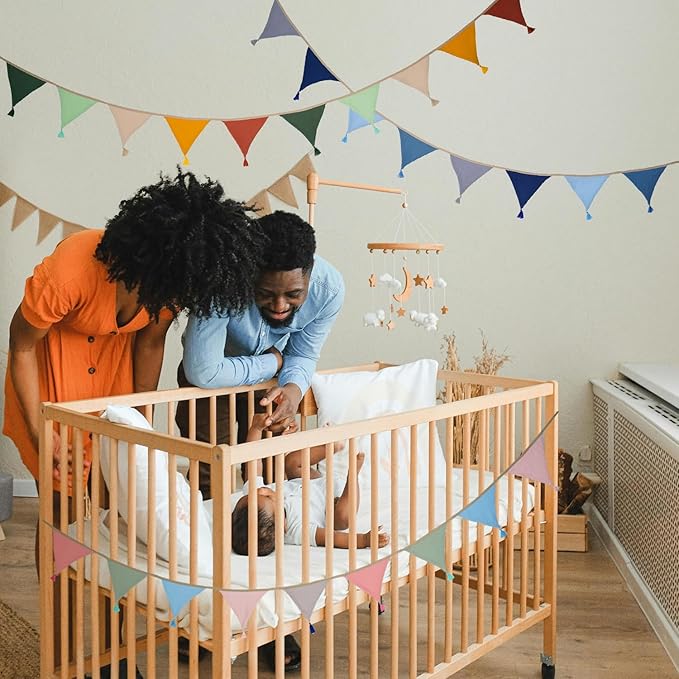 Fabric Bunting Banner, 2 Pack Handmade Neutral String Banner with Tassel Each 8.5 ft 10 Flags Nursery Wall Hanging Wedding Birthday Home Baby Shower Party Decoration Bunting