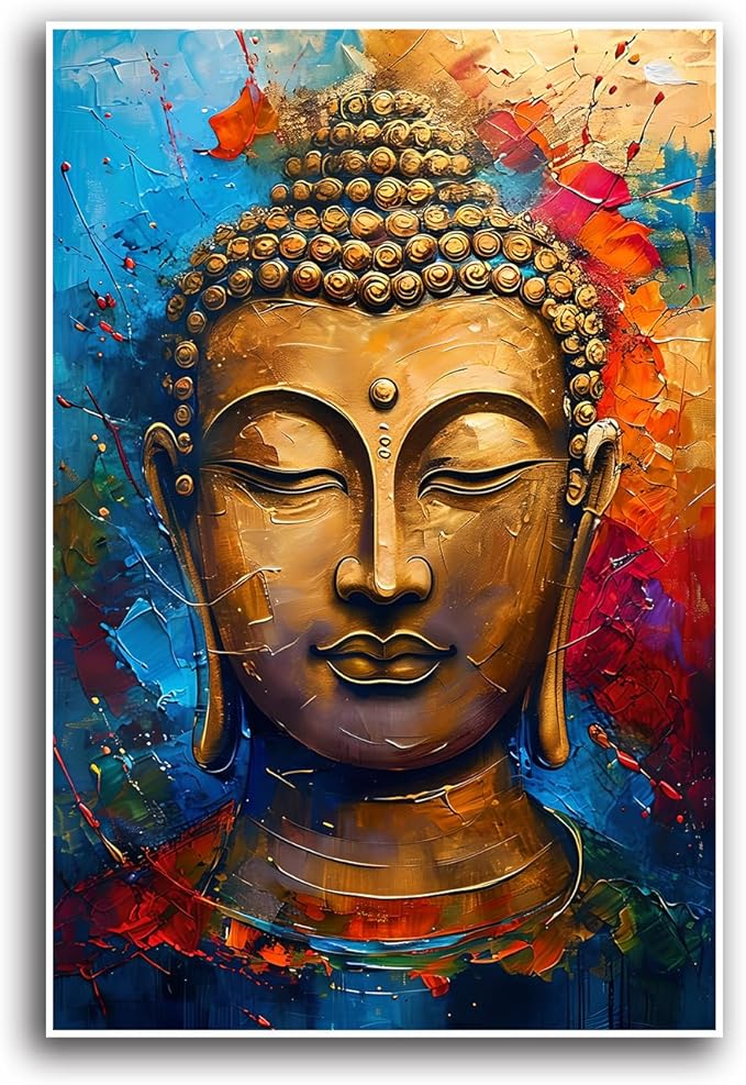 Golden Serenity Buddha Vintage Painting Wall Art Spirituality and Modern Art Wall Decor Adds Brilliance to Vibrant Home Decor 12x18in Frameless