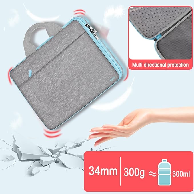 Hseok Laptop Case 13.3-14 inch Briefcase Handbag, Water-Resistant and Shockproof Computer Sleeve Compatible with MacBook Pro 14", Mac Air/Pro 13.3" and 13"-14" Notebooks Chromebooks,Light Gray-Blue