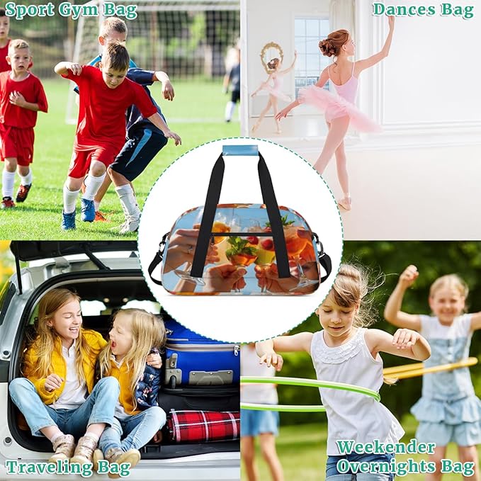 Cocktail Print Kids-Duffel-Bags Gymnastics Dance Bag Carry-On Overnight Travel Gym Lightweight Dance Sports Bags For Girls Boys Kids，