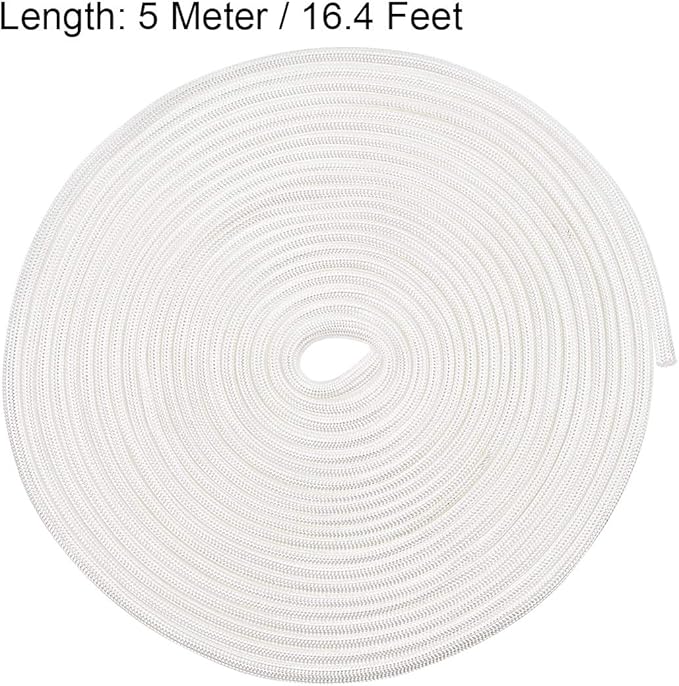 uxcell Insulation Braid Sleeving,3mm/0.12 Inch-5m/16 Feet High Temp Fiberglass Sleeve White