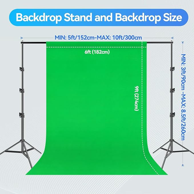 EMART 8.5X10 FT Green Screen Backdrop Kit, Photography Umbrella with 5500K Bulbs, 6X9 FT Green Backdrop with Spring Clamps, Professional Photography Lighting kit for Studio, Portrait, Video Shooting