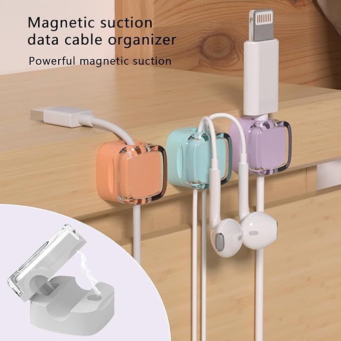 IFNOW 6 Pack Magnetic Cable Clips Cord Organizer Purple Self Adhesive Cord Holder Under Desk Cable Management for Home,Office,Car,Desk,Nightstand