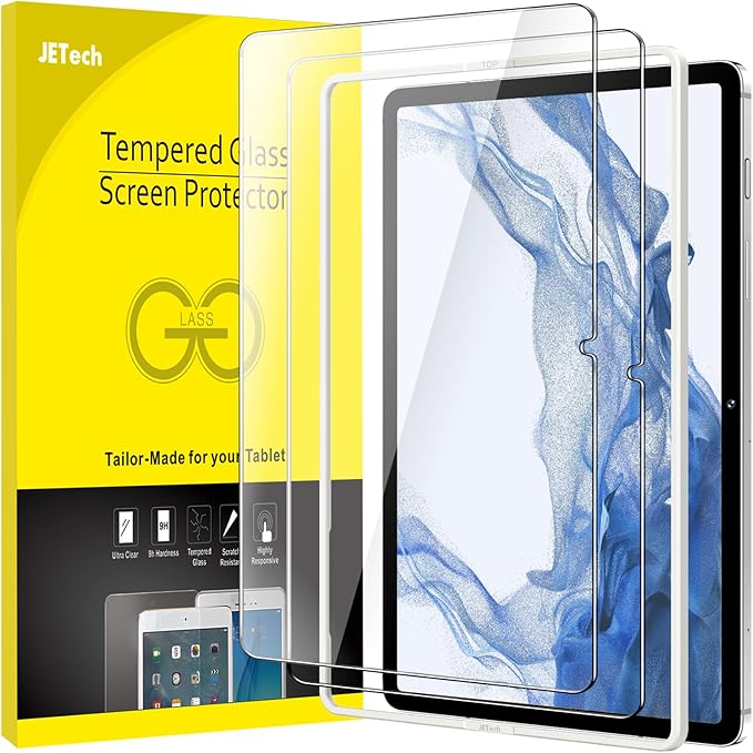 JETech Screen Protector for Samsung Galaxy Tab S8 Plus 2022 / Tab S7 FE 2021 / Tab S7 Plus 2020 12.4-Inch with Easy Installation Frame, Tempered Glass Film, HD Clear, 2-Pack