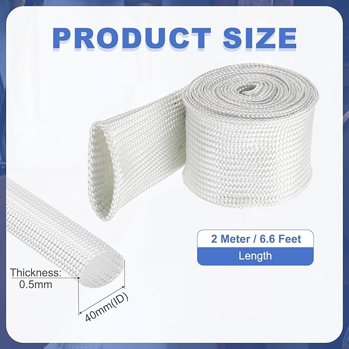 uxcell Insulation Cable Protector,40mm/1.57 Inch-2m/7 Feet High Temp Fiberglass Sleeve White