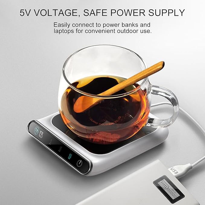 USB Thermostatic Heated Coaster, Stable Cup Support, 5V-2A, Coffee Mug Warmer, Heated Plate, Easy to Use and Clean, for Home Kitchen Office Travel Coffee Lovers, Tea Enthusiasts