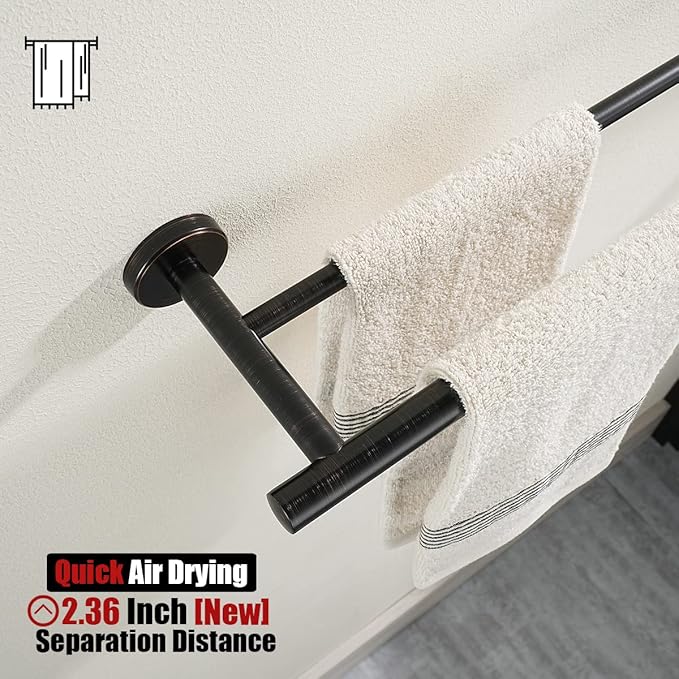 JQK Double Towel Bar, Oil Rubbed Bronze 27 Inch 304 Stainless Steel Thicken 0.8mm Bath Towel Rack for Bathroom, Towel Holder Wall Mount ORB, Useable Length 24 Inch, TB100L24-ORB