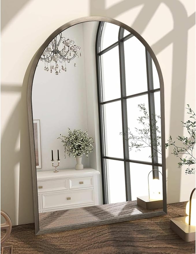 Arched Metal Framed Wall Mirror, Large 26"x18" Aluminum Alloy Bathroom Mirror for Wall, for Bedroom, Entryway, Living Room Vanity Coffee
