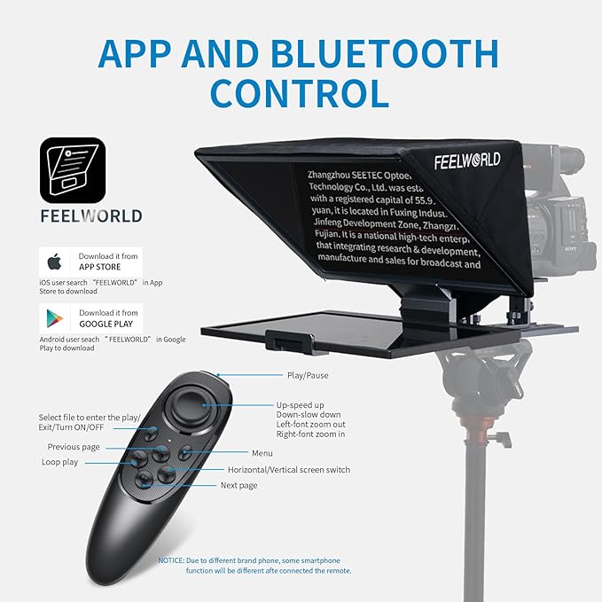 FEELWORLD TP16 16 Inch Folding Teleprompter for Up to 16" Tablet Horizontal Vertical Prompt for Live Streaming Interview Speech Online Teaching Vlogger with APP Remote Control Carry Case