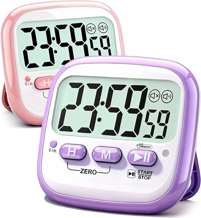 Antonki 2 Pack Classroom Timers for Kids Teachers, Magnetic Countdown Digital Kitchen Timer for Cooking, Study, Exercise, Games, Time Mangement - Loud/Silent Mode - Battery Included