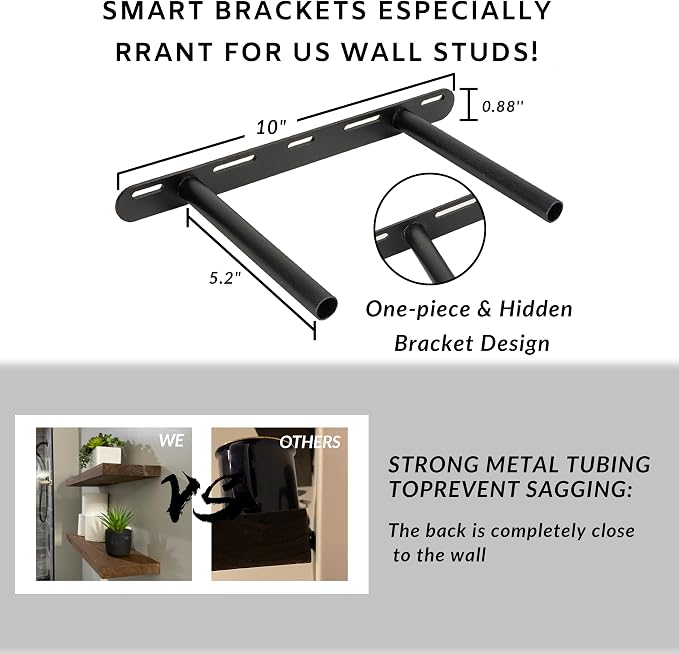 BGMG Wood Floating Shelves for wall 12 inch Set of 2, Rustic Wooden Wall Mount Shelves for Bathroom Living Room Bedroom Kitchen Farmhouse -12x6.7- Walnut Color