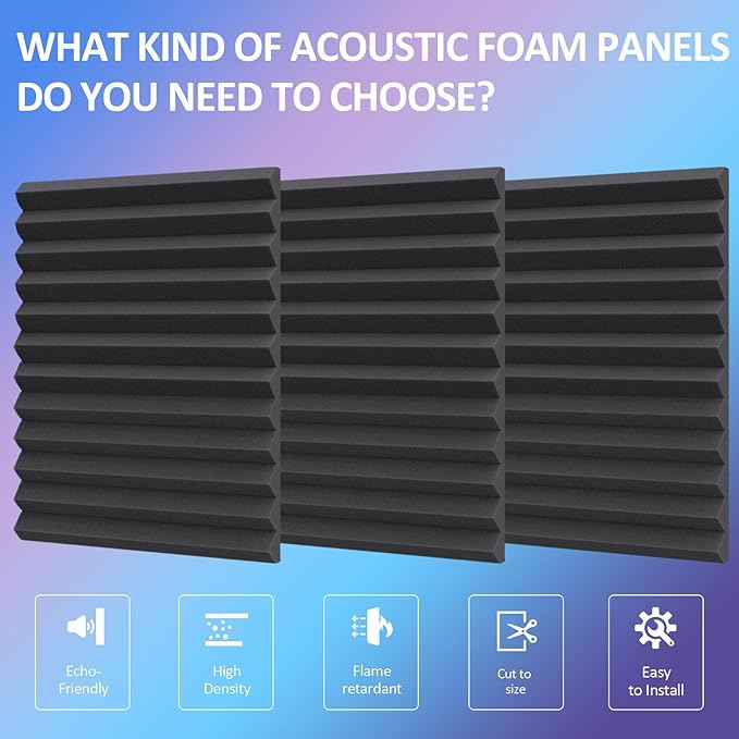 50 Pack Acoustic Panels Soundproof Studio Foam for Walls Sound Absorbing Panels Sound Insulation Wedge for Studio, 1" X 12" X 12" (Black)