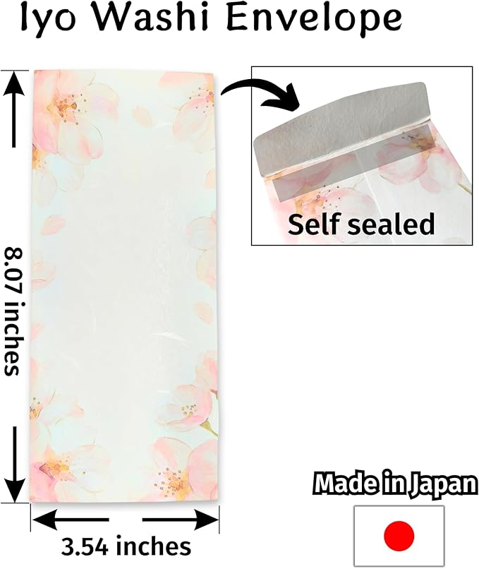 Japanese Cherry Blossom Stationery Paper and Envelopes Set, Made in Japan,15 Sheets, 8 Envelopes (Light Pink), Elegant Washi Paper for Writing Crafts,Gift