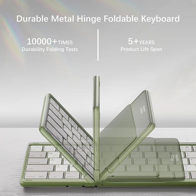 Nillkin Upgraded Foldable Bluetooth Keyboard with Touchpad & Number Pad, Portable Wireless Keyboard for Travel, Pocket-Sized, Full Size Keys, Support 3 Devices for iPad Laptop Tablets Phone, Green