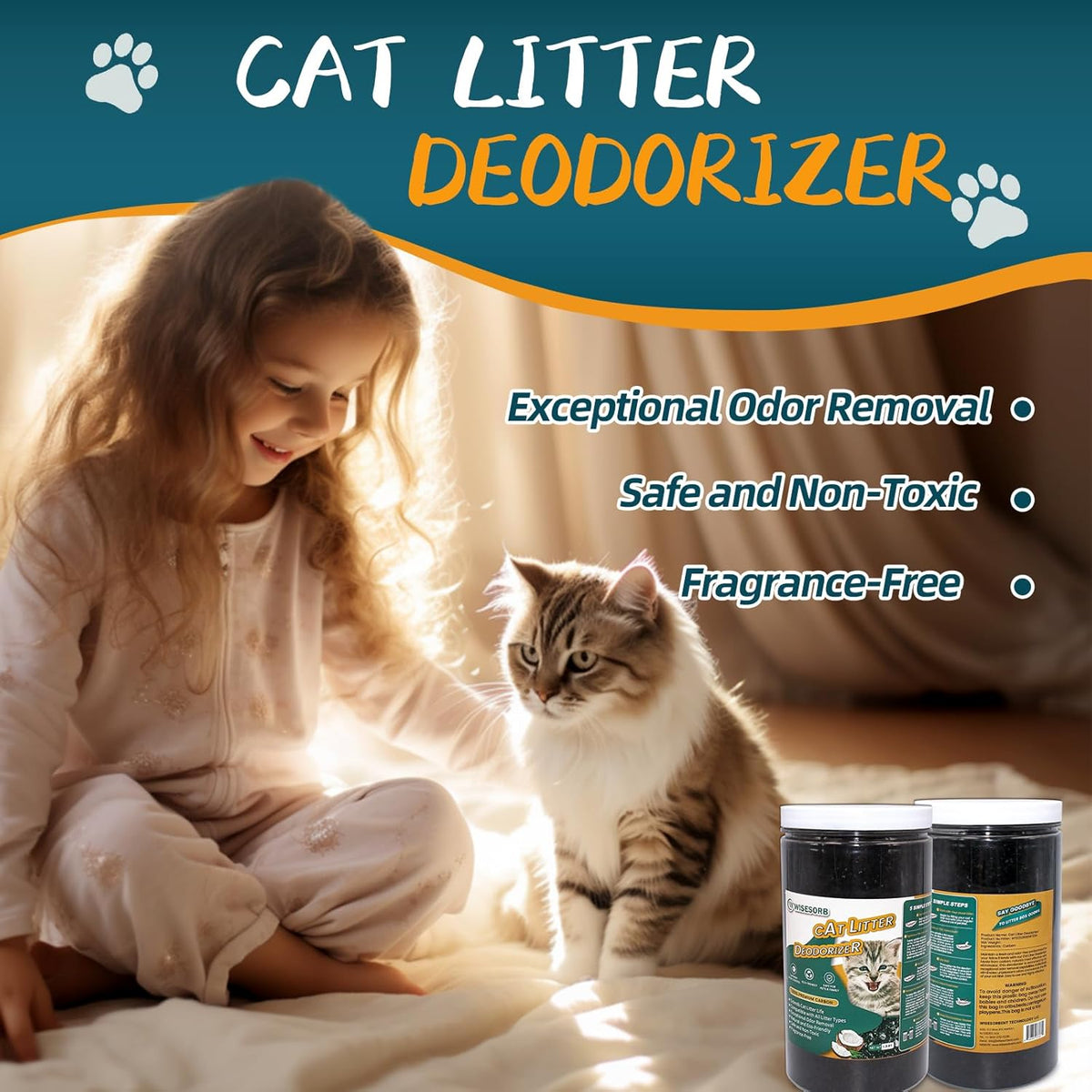 Cat Litter Deodorizer 1.2Lb Activated Carbon Litter Box Odor Eliminator Absorber Unscented Cat Litter Odor Control Room Deodorizer Solution for Homes with Pets