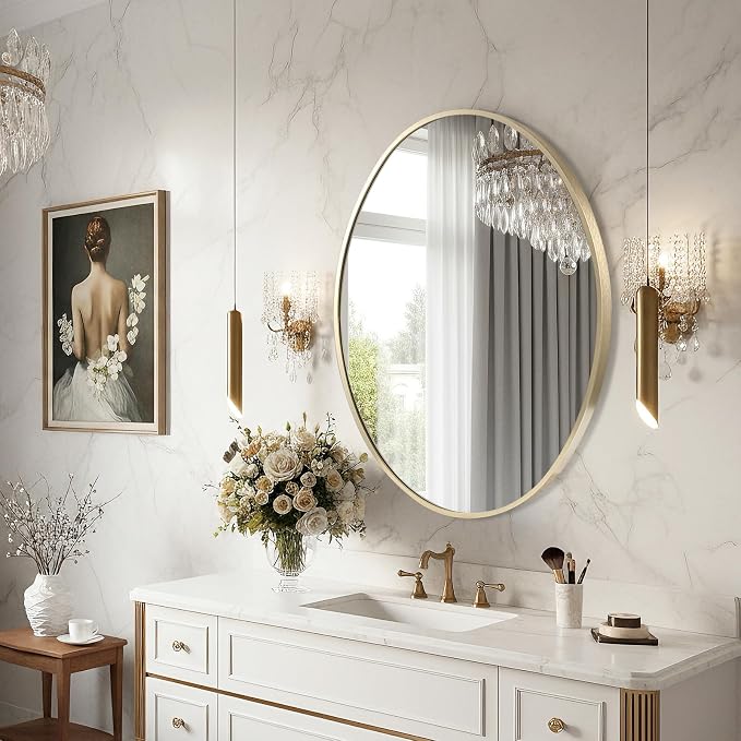 Oval Wall Mirror, 22"x30" Gold Oval Vanity Mirror, Bathroom Mirror of Metal Frame, Home Decorative Wall Mounted Mirror for Bathroom, Living Room, Entryway, Vanity