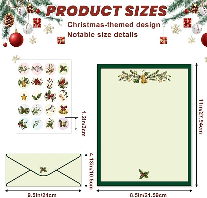 EggSun 250Pcs Christmas Stationery Paper and Envelope Set with 100 Letterhead Papers and 50 Envelopes, 10 Design for Letter Writing Invitations Computer Holidays Party Notes, 8.5x11 Inch-Holy