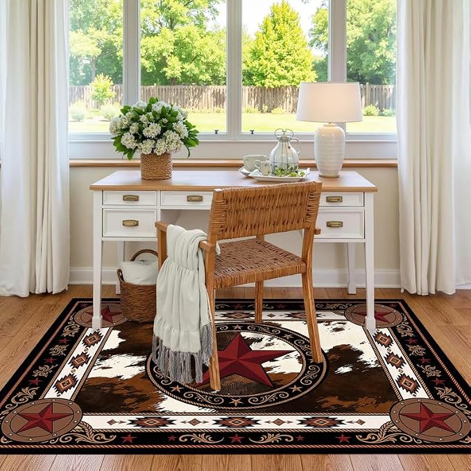 Vintage Star Rugs Non Slip Rustic Farmhouse Floor Mat Washable Carpet for Bedroom Living Room Nursery Playroom Classroom Home Decor,4'x6'