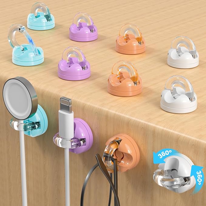 8-Pack Cord Organizer Holder, 360° Rotatable Charger Holder for Nightstand & Appliance Cord Management, 8mm Slot Magnetic Cord Clip with Strong Adhesive for Desk, Office, Kitchen