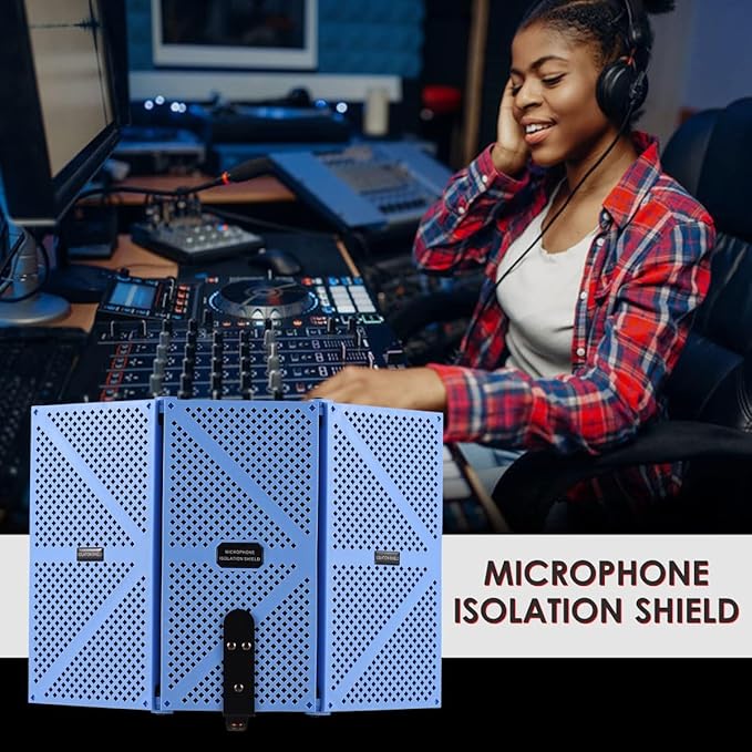 Portable Desktop Soundproof Cover,3 Doors Foldable Acoustic Panels Studio Equipment,Vocal Absorbing Shield to Filter Vocal for Microphone,for Home Studio(Black)