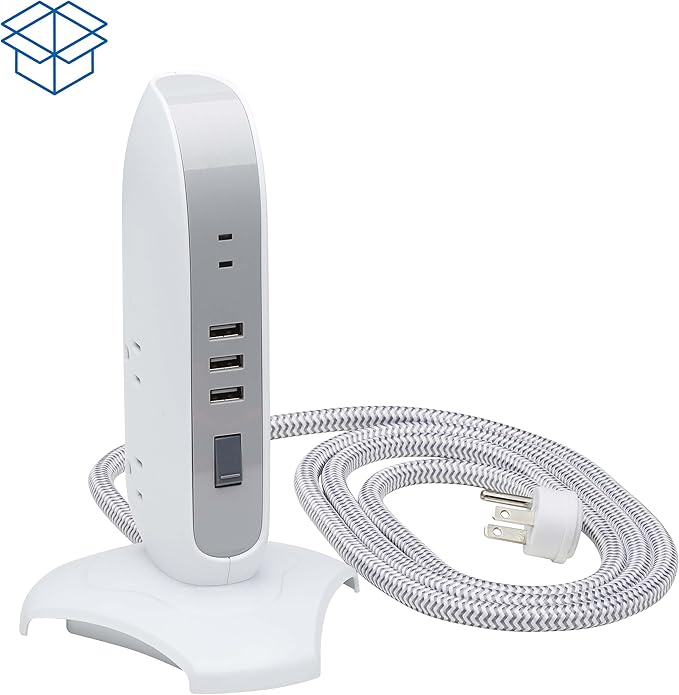 Tripp Lite TLP66USB Surge Protector Tower with USB Ports, 1200 Joules, 5-Outlets, 3 USB Ports, 6ft Heavy-Duty Braided Extension Cord, Desk Charging Tower, Dorm Essentials, Tower Power Strip with Surge