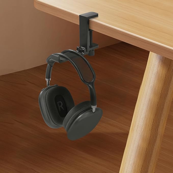blingwider Metal Heavy Duty Foldable Headphone Holder for Desk, Headset Stand for Desk,Backpack Holder Hook for Desk,Bag Hook Under Desk,Clamp Hook for Desk Attachments,Black