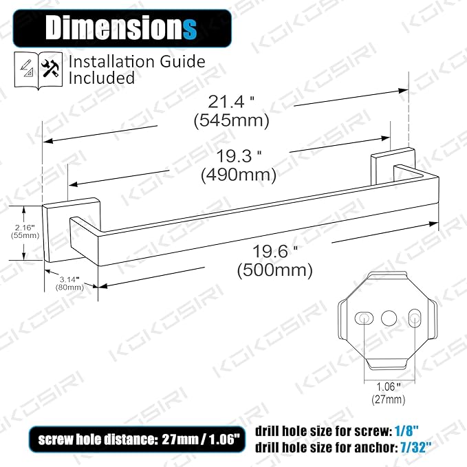 KOKOSIRI 20-Inch Towel Holder for Bathroom Kitchen Towel Bars Wall Mount SUS304 Stainless Steel Towel Rack, Champagne Bronze B4003CPG-L20