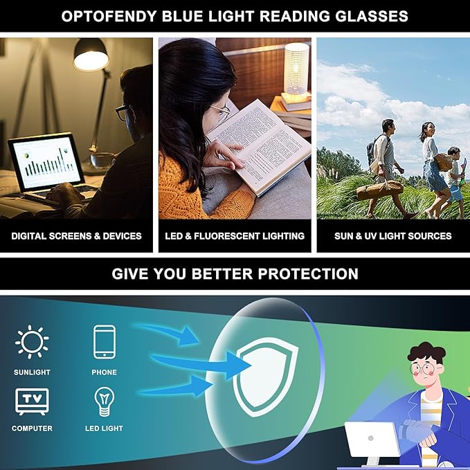 OPTOFENDY Blue Light Blocking Glasses Women Men, Computer Eyeglasses Anti Blue Light Glasses with Anti Eyestrain & UV
