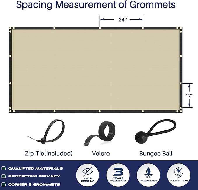 Windscreen4less Privacy Fence Screen Heavy Duty Windscreen Fencing Mesh Fabric Shade Net Cover with Brass Grommtes for Outdoor Wall Garden Yard Pool Deck, 6'x275' Beige