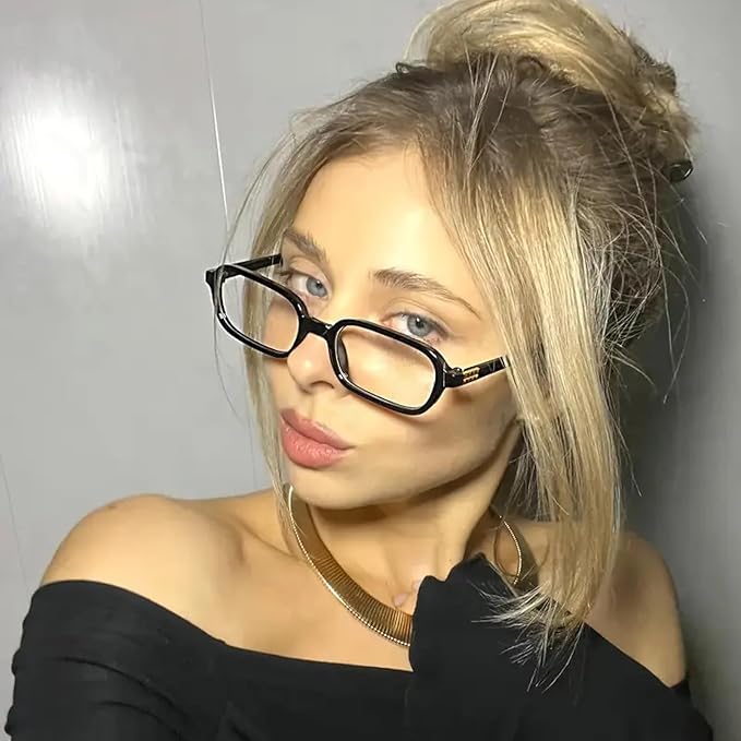 hnbliv Retro Rectangle Blue Light Blocking Glasses for Women 90s Fake Eyeglasses Y2K Fashion Computer Glasses Tortoise Frame