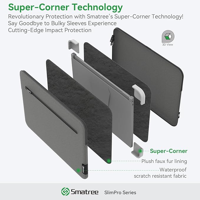 Smatree SlimPro Laptop Sleeve Case for 14 inch HP OmniBook 5 Next Gen AI/Flip, for 14 inch HP ZBook 8 G1i/G1a, Case with Swift-access Accessory Pocket, Patented Super-Corner Design, Light Grey(S413LG)