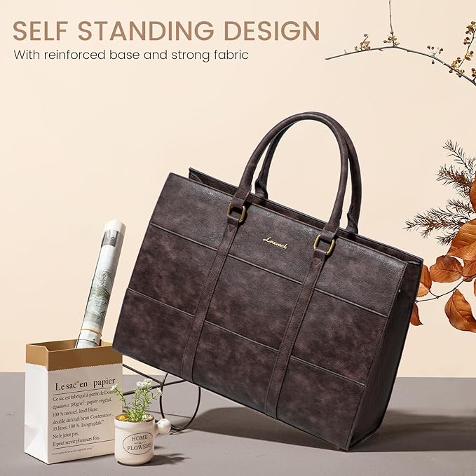 LOVEVOOK Laptop Bag for Women, 15.6 Inch Laptop Tote Bag, Vintage Leather Work Bags for Women, Waterproof Computer bag with Clutch Purse, Large Capacity Briefcase, Business Office Bag