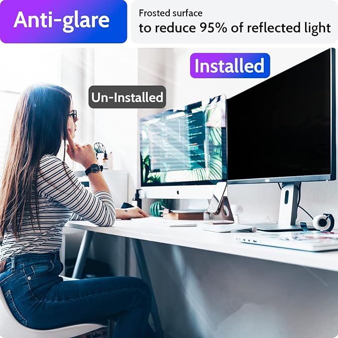 Peslv Computer Privacy Screen 27 Inch for 16:9 Widescreen Monitor, Removable 27inch Anti Blue Light Anti Glare Monitor Privacy Filter Shield (23 9/16" x 13 1/4")