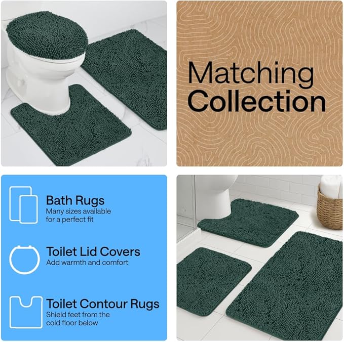 GORILLA GRIP Bath Rug Mat 44x26, Soft Absorbent Chenille, Quick Dry Microfiber Mats, Rubber Backing Washable Shower Floor Rugs, Bathmat Runner, US Designed Bathroom Decor Accessories Hunter Green