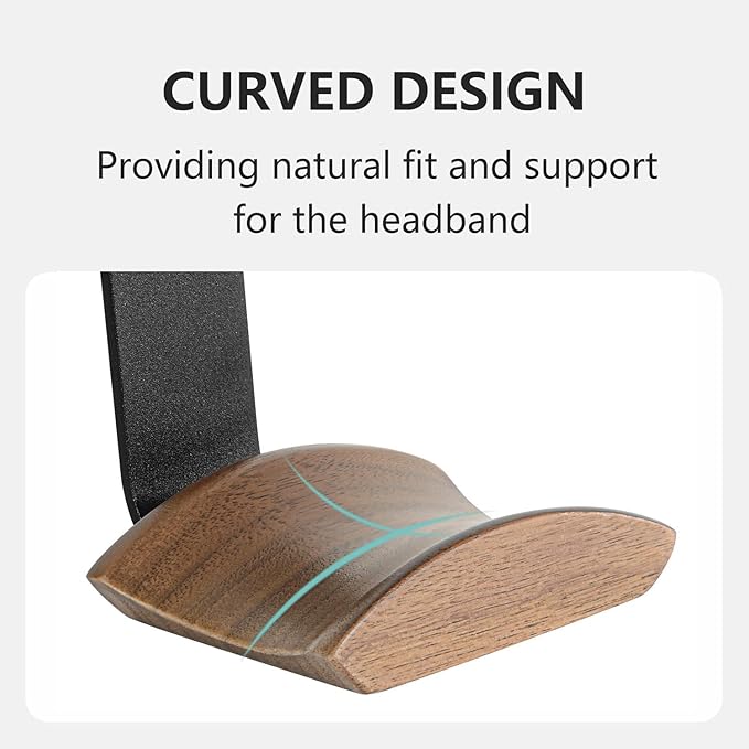 Jcurycke Headset Holder with 6cm Wide Walnut Headrest,Headphone Wall Mount Holder with Adhesive Tape and Screw, Headphone Stand for Over Ear and Gaming